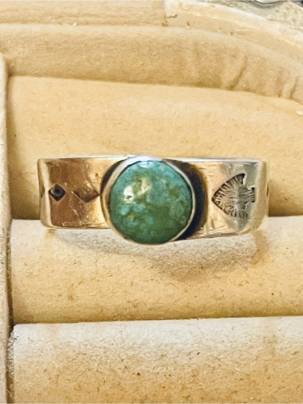 VTG NATIVE AMERICAN NAVAJO-STERLING SILVER TURQUOISE WRAP
BAND RING SZ 10-11